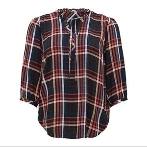 TORRID BLACK & MULTI PLAID TWILL PEASANT BLOUSE